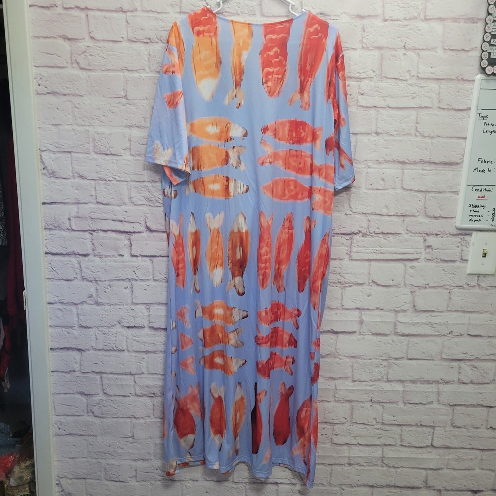 Abstract Koi Fish Maxi Dress Size XL V-Neck Artsy Boho Coastal Beachy Summer - Picture 2 of 8